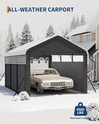 Garvee 10'X15'X9' Metal Carport, Enclosed Car Ports with Heavy Duty Steel Frame and 220 g Tarp, All-Weather Carport, for Sedans, Boats, and Tractors