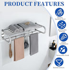 Alise Adjustable 16-28 Inches Double Towel Rack for Bathroom,Wall Mount Double Towel Racks,SUS304 Stainless Steel Towel Holder,Retractable Towel Shelf with 2 Towel Bars 4 Movable Hooks,Chrome