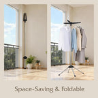Beaudaily Clothes Drying Rack, Foldable Laundry Drying Rack, Indoor 59-Inch Drying Rack Clothing with 3 Rotatable Arms, Stainless Steel, Holds 27 Pieces, Space Saving, Portable, Black and Silver