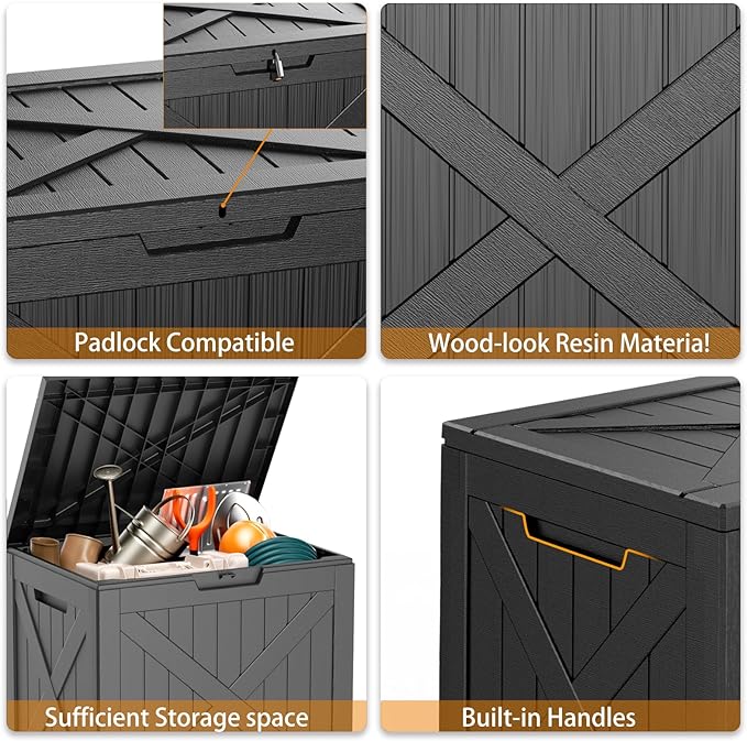 32 Gallon Resin Deck Box Outdoor Storage Box for Patio Furniture,Outdoor Cushions,Garden Tools and Pool Supplies,Waterproof,Lockable(Black,32Gal)