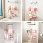 SWTYMIKI Shower Caddy Hanging Organizer - Over the Door Shower Caddy with Soap Holder, 11 Hooks, 2 Installation Ways, Stainless Steel Rustproof Bathroom Organizer, Pink