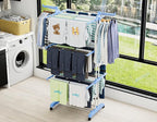 HOMIDEC Clothes Drying Rack, Large 4-Tier Foldable Drying Rack Clothing (67.7H x 19.7W x 30L Inches), Movable with 4 Castors. Multifunctional Stainless Steel Laundry Drying Rack, Blue