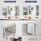 60"×32" Lighted Bathroom Medicine Cabinet with Mirror, Recessed Medicine Cabinet Mirror with Lights, Three Door LED Bathroom Mirror with Outlet & Clock, Dimming, Defogger, Memory Function