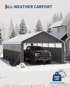 Garvee 12'X24'X9' Metal Carport, Enclosed Car Ports with Heavy Duty Steel Frame and 220 g Tarp, All-Weather Carport for Full-Size Pickup Trucks, Bass Boats, and Tractors