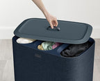 Joseph Joseph Tota Trio 90 liter/23.8 gallon Laundry Hamper Separation Basket with lid, 3 Removable Washing Bags with Handles- Dark Blue