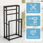 Free Standing Towel Rack for Bathroom, 3 Tier Metal Blanket Rack with Shelf, Blanket Drying and Display Rack for Oversized Bath Towels Bathroom Accessories, Next to Tub or Shower, Black