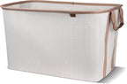 CleverMade Collapsible Laundry Basket LUXE 2 Pack – 60 L (16 Gal) Foldable Cotton Blend Clothes Hamper with Vegan Leather Accents, Reinforced Handles, Space Saving Laundry Bin Holds 55 lbs - Cream