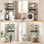 Over The Toilet Storage Shelf with Drawer, 7-Tier Above Toilet Bathroom Organizer with Adjustable Side Shelves, Space Saver Freestanding Rack with Holder & Hook for Laundry Kitchen (Black)