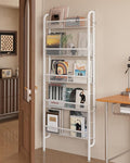 UMDONX Behind The Door Bathroom Shelf Narrow 5-Tier, Space-Saving Slim Storage Shelf Narrow Shelving Unit for Bathroom and Kitchen White