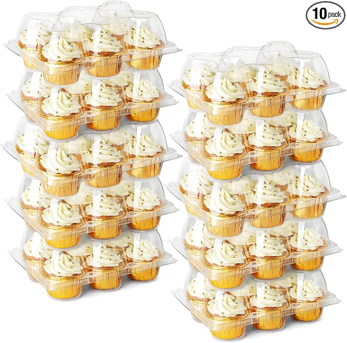 LotFancy (6 Count x 10 Sets) Cupcake Containers, Clear Plastic Cupcake Boxes, Disposable Cupcake Carriers with Detachable Tall Dome Lid, BPA Free, Standard Size