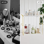 Emfogo Perfume Organizer for Women, 2 Tier Wooden and Metal Cologne Organizer for Men, Large Capacity Perfume Stand Holder Tray for Vanity Bathroom Countertop Organizers and Storage (White and Gold)