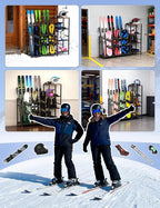 sogiv 4-Tier Freestanding Snowboard Rack, Ski Storage Rack, Ski Holders, Floor Stand Ski Organizer, Ski & Snowboard Rack Organizer for Garage, Home, Basement, Shed Ski Enthusiasts