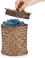 Sumnacon Wicker Laundry Pods Container with Lid, Natural Seagrass Pod Holder for Laundry Room Organization, Farmhouse Detergent Dispenser, Countertop Storage Basket Jars for Dryer Ball Laundry Sheets