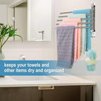 5 Arm Swivel Towel Bar - Heavy Duty SUS304 Stainless Steel Swing Towel Rack for Bathroom, 180° Rotation Wall Mount Towel Holder with Hook, Space-Saving Organizer for Kitchen, Laundry Room