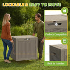 Vixzen 31 Gallon Waterproof Resin Deck Box, UV Resistant Outdoor Storage for Garden, Patio, Porch, Delivery,Rattan （Grey，31 Gallon）