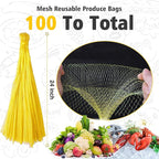 100Pcs Reusable Produce Mesh Bags, 24’’ Seafood Boil Bags for Crab Clam Shellfish Crawfish Cooking, Mesh Produce Bagfor Onion Potato Vegetable & Garden Produce (Yellow)