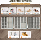 Budding Joy 2 Pack Shoe Organizer for Closet, Clear Foldable Shoe Storage Containers Adjustable Dividers Fits 16 Pairs,Shoe Storage Bins Baskets Boxes with Reinforced Handles Beige