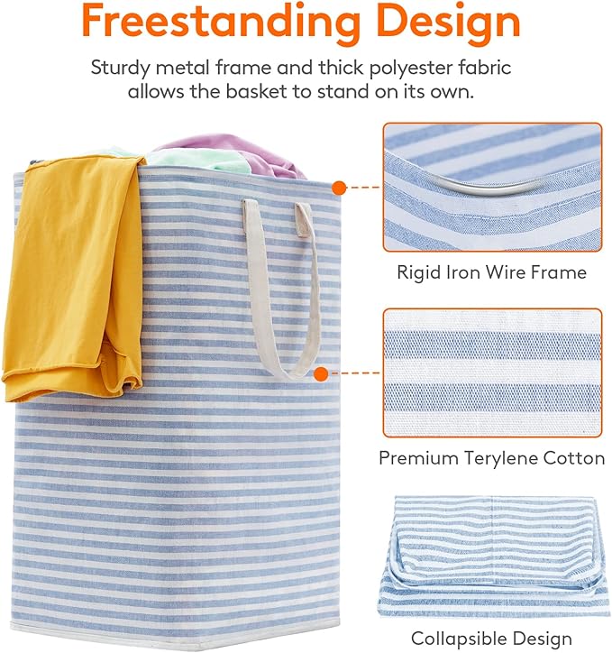 Lifewit 1 Pack Laundry Basket 80L Each, Collapsible Clothes Hamper with Reinforced Handles, Freestanding Waterproof Design for Bedroom and Laundry Room, Blue 80L Total