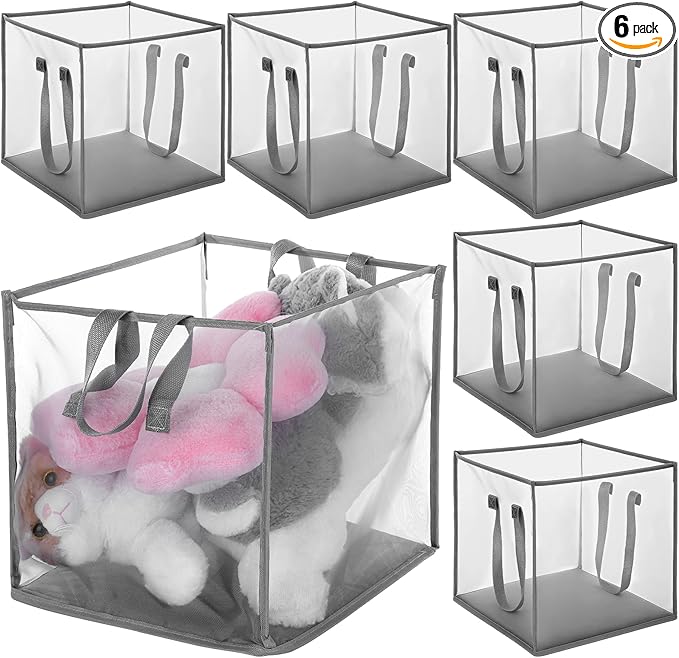 6 Pack Popup Laundry Hamper 13 Inch Small Foldable Mesh Laundry Baskets Mesh Foldable Laundry-Hampers Storage with Handle for Laundry-Storage, Kids Toy, College Dorm or Travel(Grey)