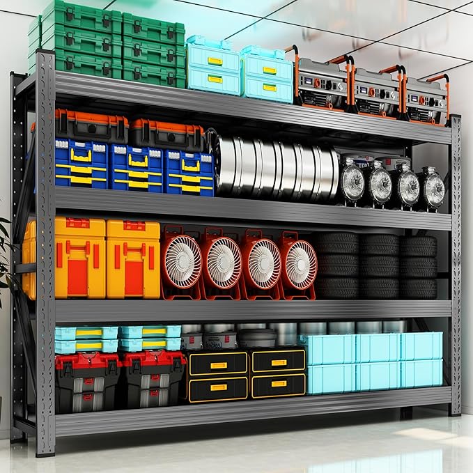 4-Tier Heavy Duty Garage Shelving Unit, 5000lbs Adjustable Garage Shelves 71" W x 24" D x 71" H Metal Shelving, Utility Rack Shelf, Industrial Shelve Units for Storage Warehouse Pantry Closet