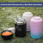 Soup Thermo for Hot Food & Drinks, Thermo Lunch Box for Kids, 17oz Vacuum Insulated Food Container with Spoon&&Drawstring Bag, Soup Therm for Adults,Black&White