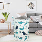 LANGYASHAN Laundry Basket Canvas Fabric Collapsible Organizer Basket for Storage Bin Toy Bins Gift Baskets Bedroom Clothes Children Nursery Hamper (Full dinosaur)