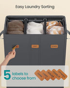 SONGMICS 47.6 Gallon (180 L) Laundry Hamper, 3-Compartment Laundry Basket Sorter with Lid, Labels, Removable Liner Bags, for Bedroom, Dark Gray URLH013G01
