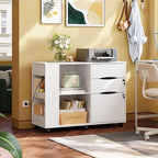 DEVAISE File Cabinet with Lock, 3 Drawer Rolling Mobile Lateral Filing Cabinets with Charging Station Printer Stand with Open Storage Shelves Fits A4 or Letter Size for Home Office White