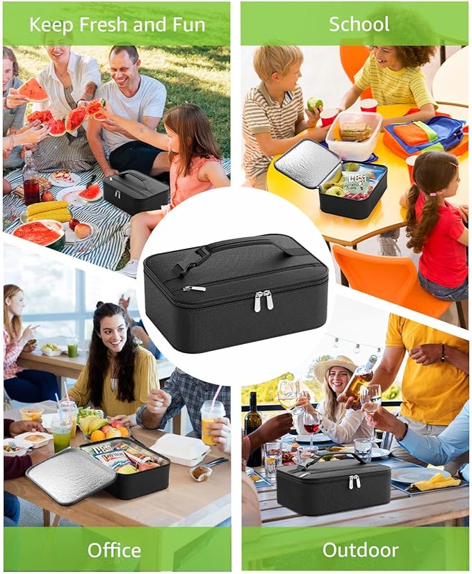 Small Lunch Box Insulated Lunch Bag for Women Men, Bento Kids Lunch Box, Compact Portable Thermal Meal Cooler Bags with Buckle Handle for Work & School, Black 5L