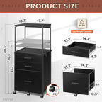 DEVAISE 3 Drawer File Cabinet with Adjustable Shelves, Rolling Wooden Filing Cabinet Mobile Printer Stand for Home Office, Black, 15.7" D x 17.7" W x 40.3" H