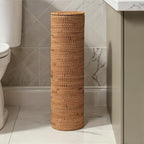Creative Co-Op Woven Rattan Toilet Paper Roll Storage with Lid, Natural