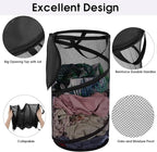 BATTOO 2 Pack Collapsible Laundry Basket with Lid Foldable Mesh Pop Up Hamper with Handles for Laundry Room, Bathroom, Kids Room, College Dorm, Travel, Storage Organizer Black+White
