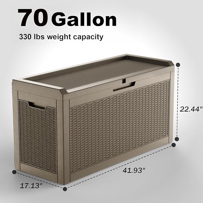 DRATO 70 Gallon Outdoor Storage box Waterproof, Resin Large lockable Deck Storage Box, Waterproof Storage Containers and Patio Furniture Side Table for Pool and Garden Accessories(70 Gallon, Gray)