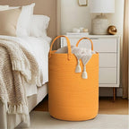 Large Orange Laundry Basket, 15"x18" Tall Blanket Storage Living Room, XL Cotton Rope Toy Bin for Organizing, Wicker Woven Baby Nursery Laundry Hamper with Handle, Orange Room Decor Aesthetic