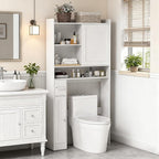 Giantex Over The Toilet Storage Cabinet, 32.5"W Freestanding Space Saver with Sliding Door, Toilet Paper Holder & Adjustable Shelves, Over Toilet Bathroom Organizer for Restroom & Laundry Room, White