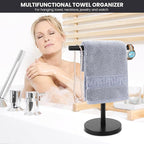 T-Shape Bath Hand Towel Holder Stand, Stainless Steel Free Standing Hand Towel Rack, for Bathroom Kitchen & Countertop, Matte Black