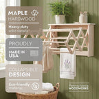 Pennsylvania Woodworks Extra Large Wall Clothes Drying Rack ~ Heavy Duty Solid Maple Hardwood, Folding, Collapses to 35" x 20" x 8", Hand Built in USA, Unfinished