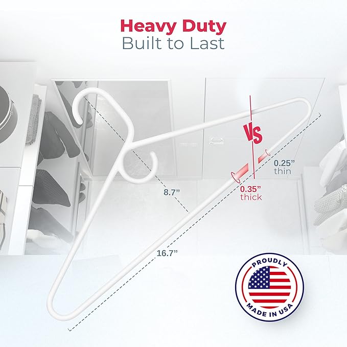 Neaties Heavy Duty Clothes Hangers 50+ Pack (72 Count) – Made in the USA – 8lb Capacity Plastic Hangers for Adult Clothing – Durable for Pants, Coats, Jackets, or Jeans – White & Blue