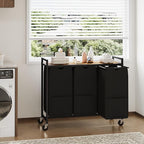 Laundry Sorter with Wheels & 100lb Top Shelf, Rolling 3 Section Removable Pull-Out Fabric Bags Hamper Basket, Sturdy Rustic Brown Black Iron Organizer for Room Organization