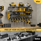 YYR 4 Layer Power Tool Organizer Wall Mount, Cordless Drill Hanger Storage Rack, Battery Tools Holder with Charging Station Shelf for Garage Organization, Workshop, Pegboard, Shed - 32 Inch 8 Slots