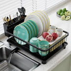 Dish Drying Rack - Space-Saving Dish Rack,Dish Racks for Kitchen Counter with Drainboard, Rustproof Dish Drainer with a Removable 4-Compartment Utensil Holder,Black