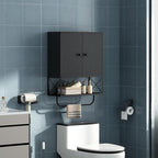 Bathroom Wall Cabinet with 2 Door and Adjustable Shelf, Farmhouse Medicine Cabinet with Towel Rack, 3-Tier Wall Mounted Storage Cabinet Over The Toilet for Bathroom, 18.9" L, Black