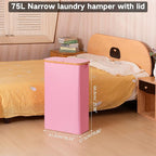 75L Slim Laundry Hamper, Narrow Laundry Basket with Lid,Foldable Clothes Hamper with Bamboo Handles,Hamper Basket with Removable Inner Bag for Laundry Room Bedroom College Dorm,19.8 Gals Pink
