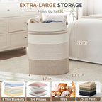 Laundry Basket with Handles - Blanket Basket & Hampers for Bedroom Aesthetic, Laundry Hamper & Blanket Storage for Living Room, Clothes Hamper, Tall, Large 17" x 14" x 22”, Brown & White