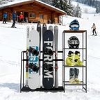 Freestanding Snowboard Rack - Stores 4 Pair Ski, 3 Pack Snowboard, Boot, Pole, Goggles, Helmet Rack for Garage, Shed, Basement