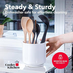 Cooler Kitchen Jumbo XL Rotating White Plastic Utensil Holder Caddy with Sturdy No-Tip Weighted Base, Removable Divider, and Gripped Insert - Dishwasher Safe Kitchen Utensil Holder for Countertop