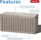 EasyUp 85 Gallon Outdoor Storage Box, Resin Waterproof UV-Resistant Deck Box, Reinforced Stability for Patio, Garden, and Poolside, Striped Gray