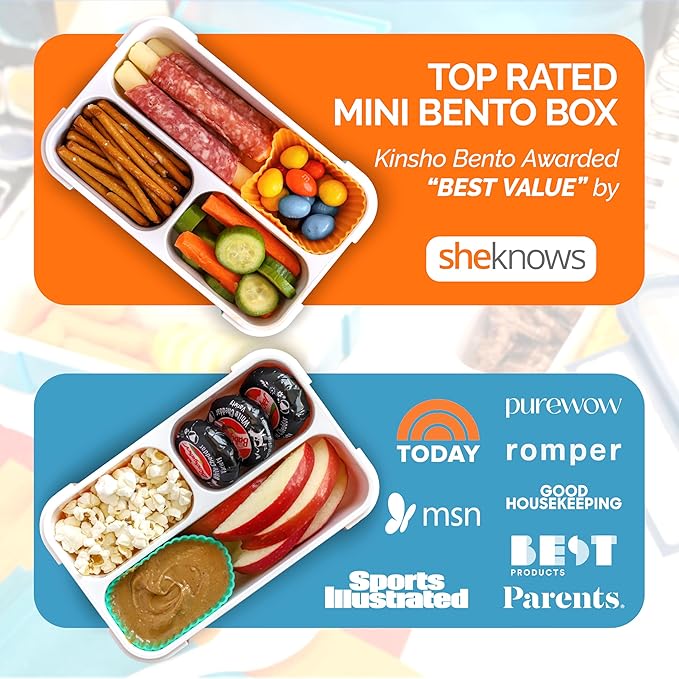 Small Snack Containers for Kids Toddlers - 3 Compartments (Set of 2) - Leak-proof Reusable Snack Boxes with Lids - BPA-Free Mini Bento Lunch Box - Ideal for School,Holds 2 Cups (Teal Blue + Orange)