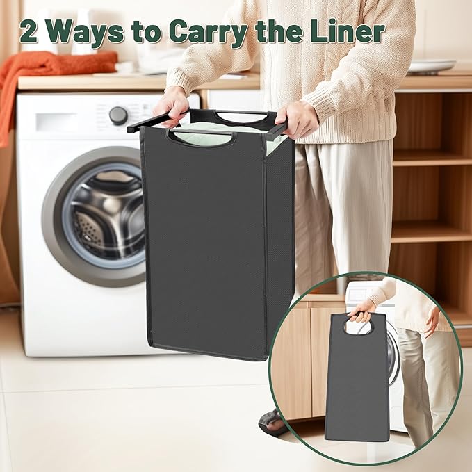 Laundry Hamper, Laundry Sorter with 3 Pull-Out Removable Oxford Fabric Bags Cloth Laundry Basket 3 x 10 Gallons (Grey and Charcoal Black)