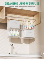 Hanging Closet Organizer with Drawers, 4 Tier Metal Closet Organizers and Storage with 4 Hanging Hooks 4 S-Hooks for Wardrobe Laundry Room, Wire Storage Shelf for Clothes Sweaters Pants (White)